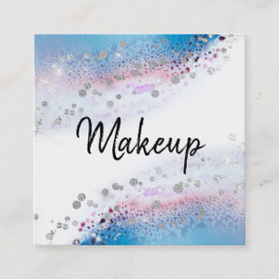 *~* Watercolor Abstract Pastel Glitter Blue Square Business Card