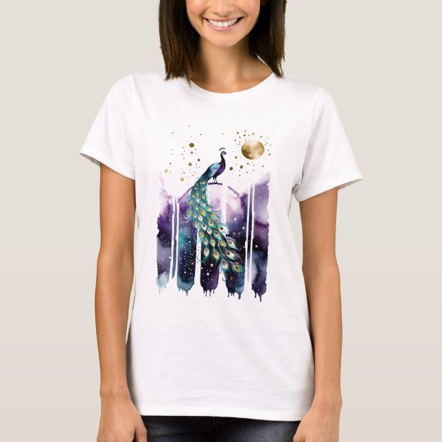 Watercolor Abstract Peacock T-Shirt (Front)