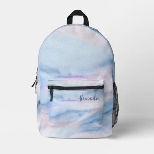 Watercolor Abstract Pink Blue Marble with Name Printed Backpack