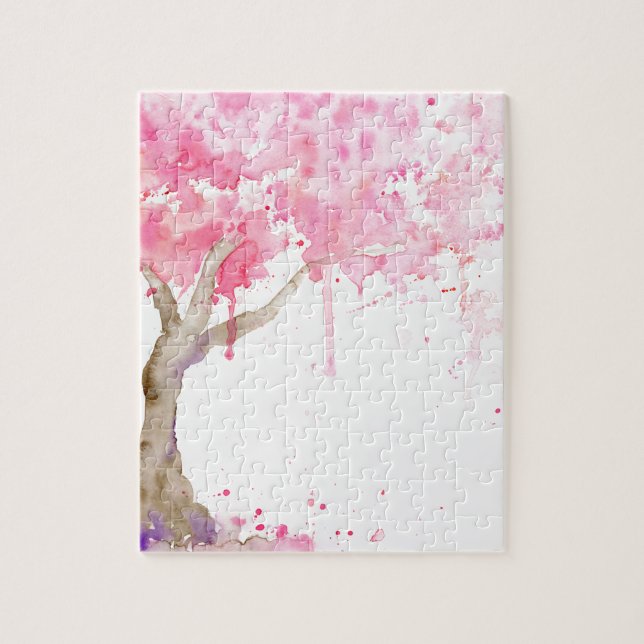 Watercolor abstract pink tree, cherry tree jigsaw puzzle (Vertical)