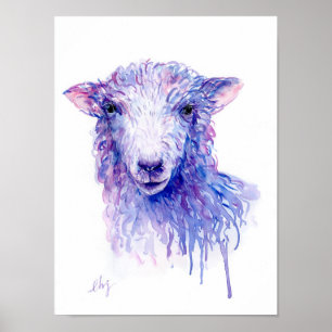 Watercolor Abstract Sheep Portrait Poster