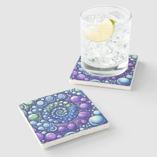Watercolor Abstract Spiral & Bubbles Stone Coaster