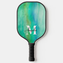 watercolor abstract turquoise and blue monogram 