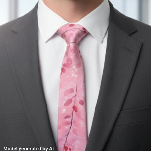 Watercolor Abstract Vines with Pink Background Tie