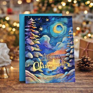Watercolor Abstract Winter Scene Christmas