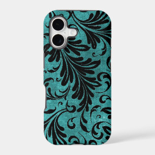 Watercolor Acanthus Leaves Aqua Turquoise Black