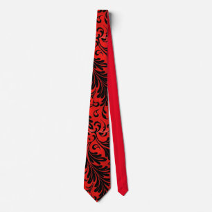 Watercolor Acanthus Leaves Black Red Scarlet Tie