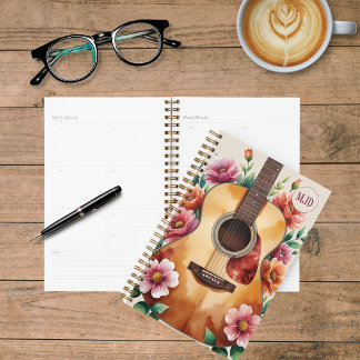 Watercolor Acoustic Guitar Floral Planner