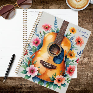 Watercolor Acoustic Guitar Floral Planner