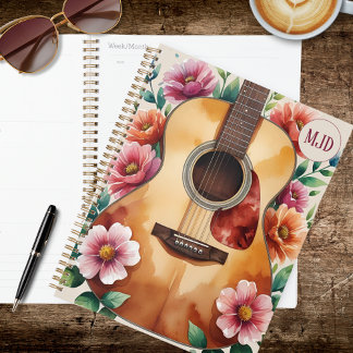Watercolor Acoustic Guitar Floral Planner