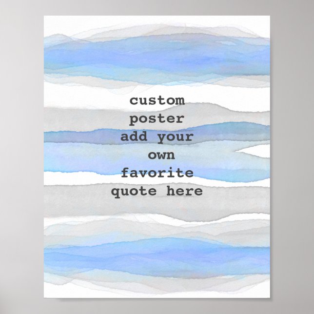 watercolor add your text blue and grey stripes poster (Front)