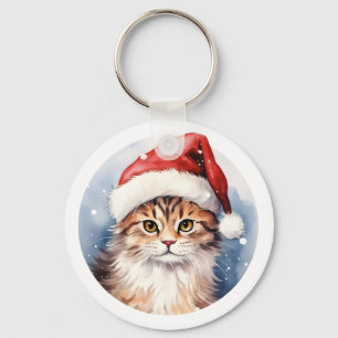 Watercolor Adorable Cute Christmas Cat Beautiful Key Ring