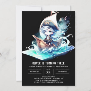 Watercolor Adorable Pirate Birthday Invitation