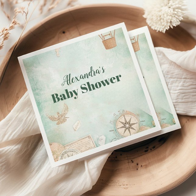 Watercolor Adventure Awaits Gender Baby Shower Napkin (Creator Uploaded)