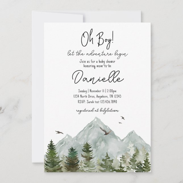 Watercolor Adventure Forest Baby Shower Invitation (Front)
