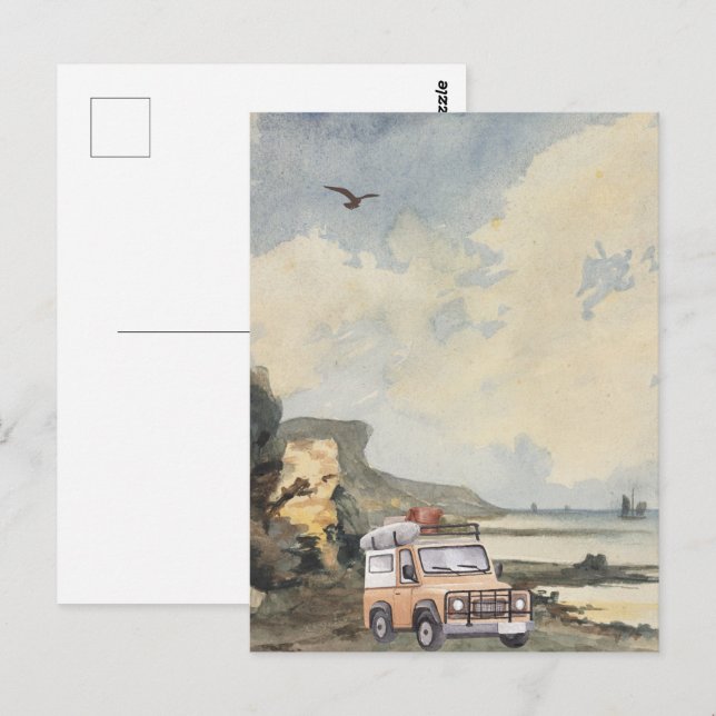 Watercolor Adventure journey landscape beach view Postcard (Front/Back)