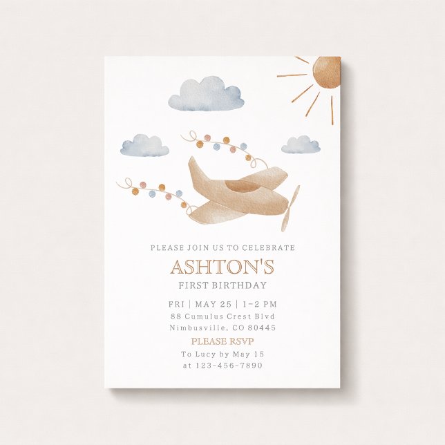 Watercolor Aeroplane 1st Birthday Invitation (Creator Uploaded)