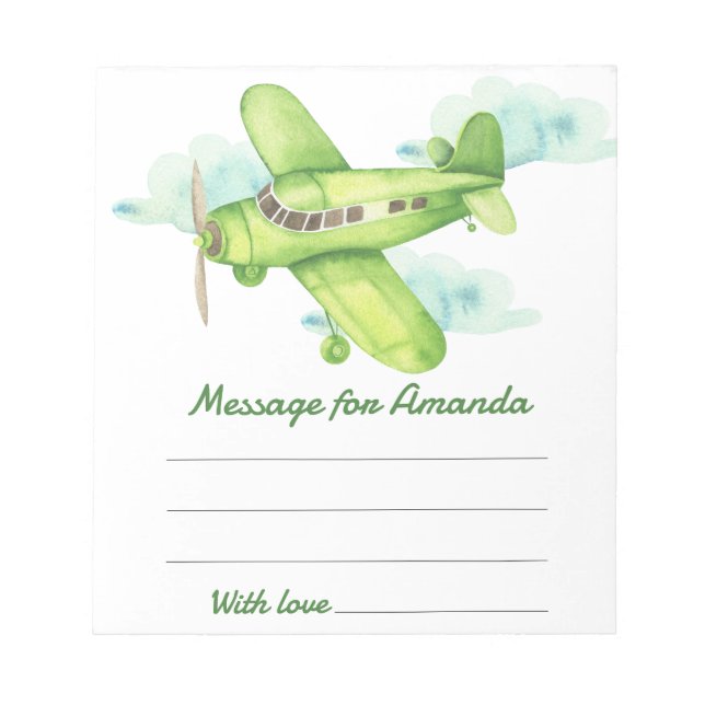 Watercolor aeroplane birthday time capsule message notepad (Front)