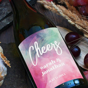 Watercolor Aesthetic Abstract Pink Purple Wedding Wine Label