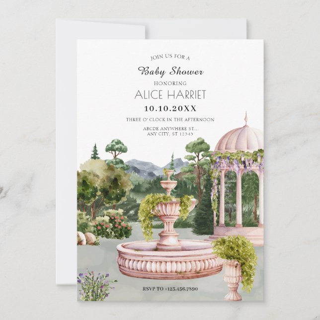 Watercolor aesthetic garden elegant baby shower invitation (Front)