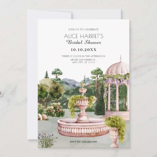 Watercolor aesthetic garden elegant bridal shower invitation (Front)