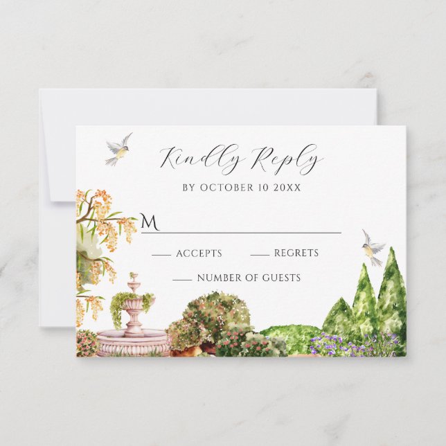 Watercolor aesthetic garden  RSVP card (Front)