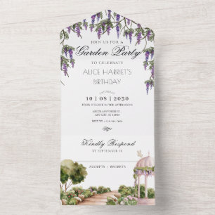 Watercolor aesthetic green garden party all in one invitation