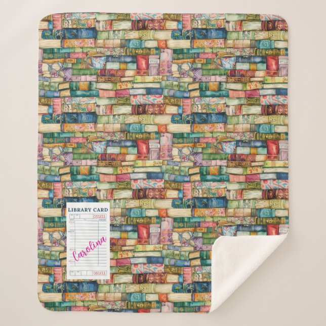 Watercolor Aesthetic Stacked Books Sherpa Blanket (Front)