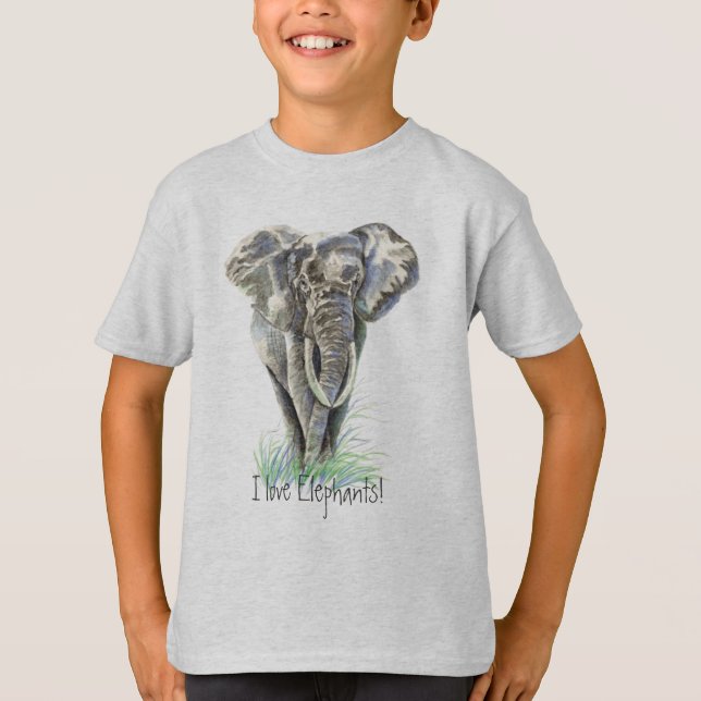 Watercolor African Elephant Animal Nature Art T-Shirt (Front)