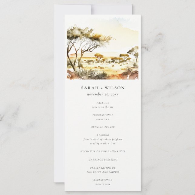 Watercolor African Landscape Wedding Program Invitation (Front)