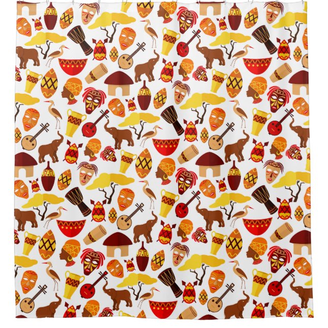 Watercolor African Tribal Animal Wildlife Pattern  Shower Curtain (Front)