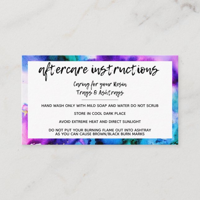 Watercolor Aftercare Instructions 1 Business Card (Front)