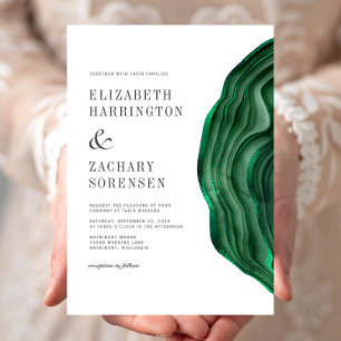 Watercolor Agate Emerald Green Wedding Invitation