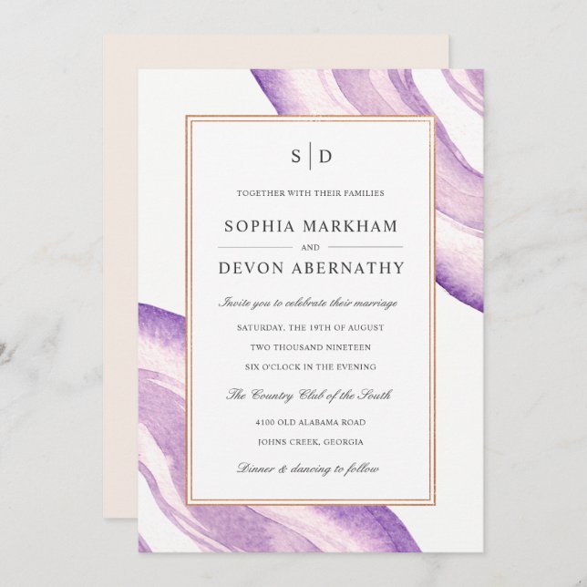 Watercolor Agate Slice Wedding Invite | Lavender (Front/Back)