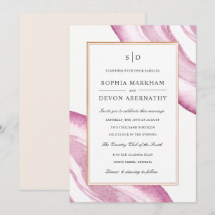 Watercolor Agate Slice Wedding Invite   Mauve Pink