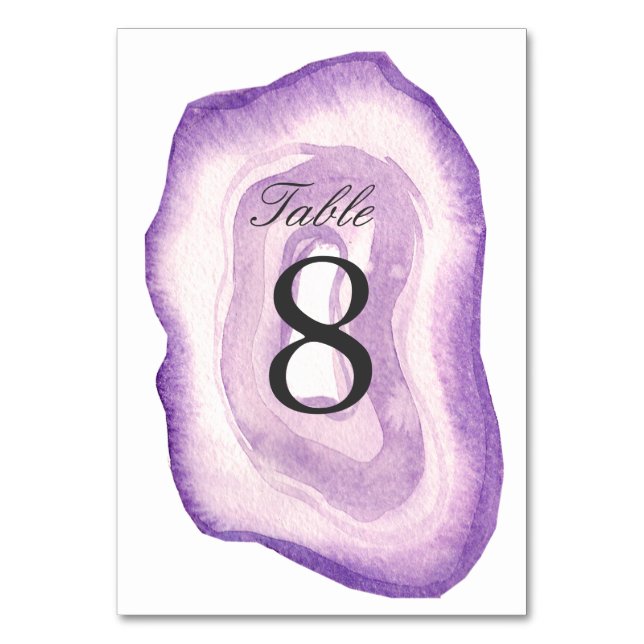Watercolor Agate Table Number Card | Lavender (Front)