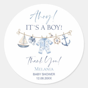 Watercolor Ahoy it is a Boy baby shower Classic Round Sticker