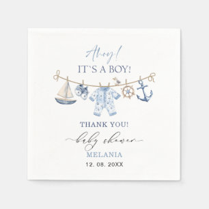    Watercolor ahoy it is a boy baby shower Napkin
