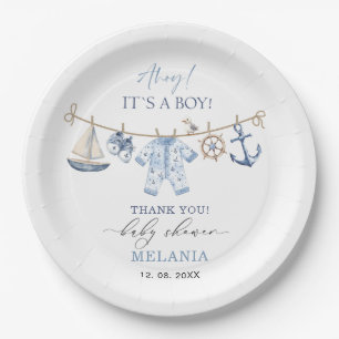    Watercolor ahoy it is a boy baby shower Paper Plate