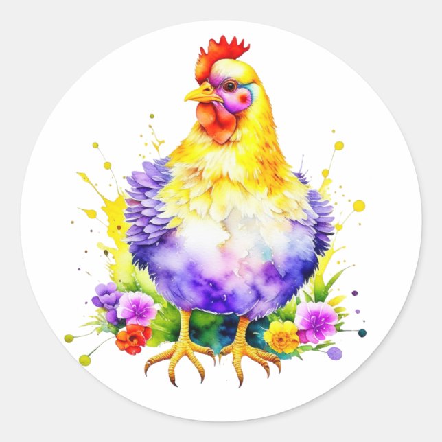 Watercolor AI Chicken Art Classic Round Sticker (Front)
