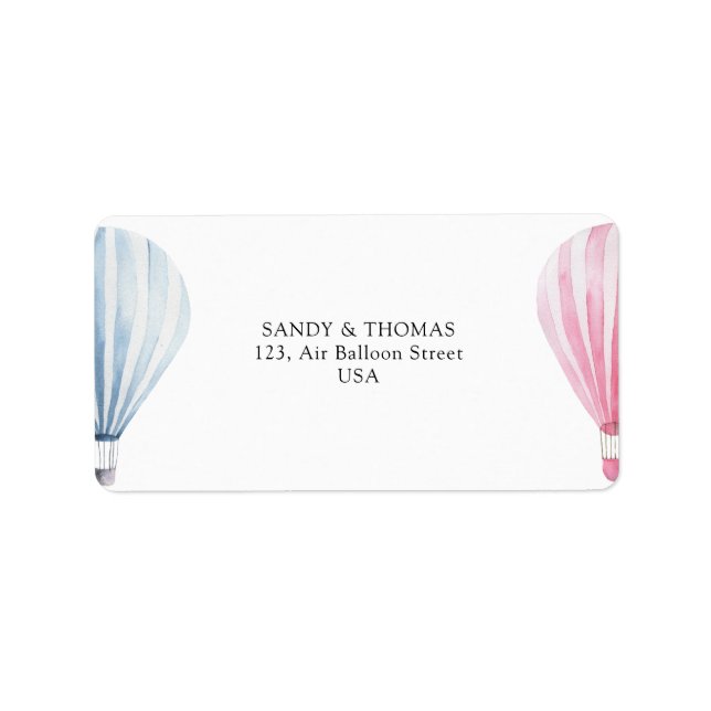 Watercolor Air Balloons Gender Reveal Label (Front)