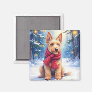 Watercolor Airedale Terrier Snowy Christmas Magnet