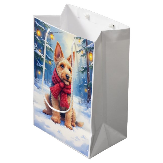 Watercolor Airedale Terrier Snowy Christmas Medium Gift Bag (Front Angled)