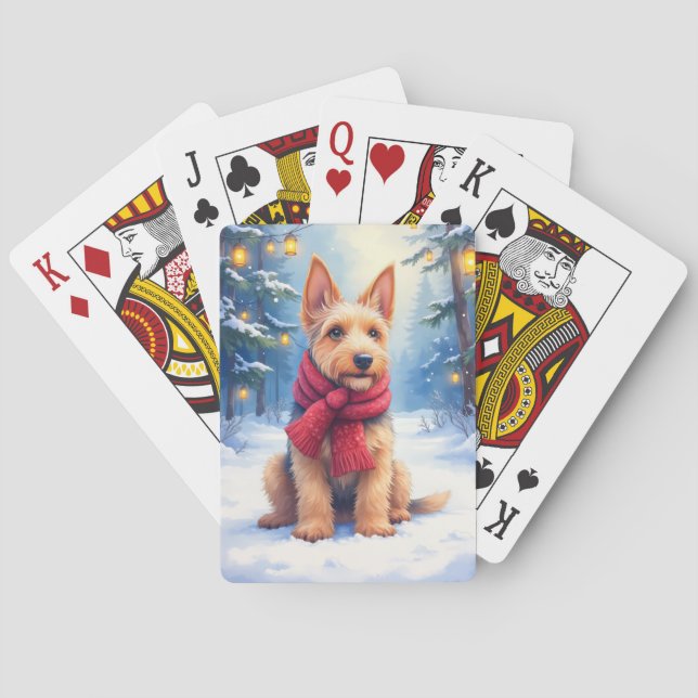 Watercolor Airedale Terrier Snowy Christmas Playing Cards (Back)