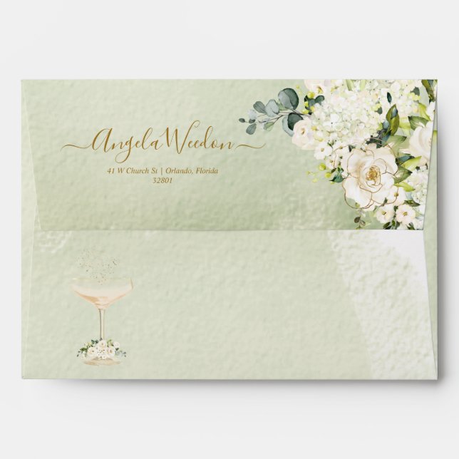 Watercolor Alabaster Roses Brunch Bubbly Envelope (Back (Top Flap))