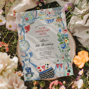 Watercolor Alice in Wonderland Birthday Party Invitation