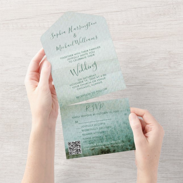 Watercolor All in One Wedding Invite Casual Blues (Tearaway)