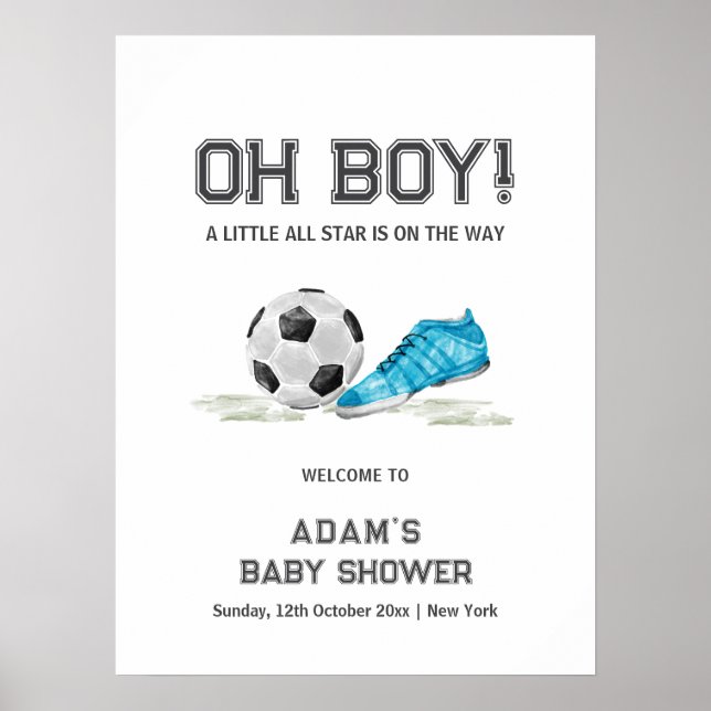 Watercolor All Star Soccer Baby Shower Welcome Poster (Front)