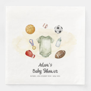 Watercolor All Star Sports bodysuit Baby Shower Napkin