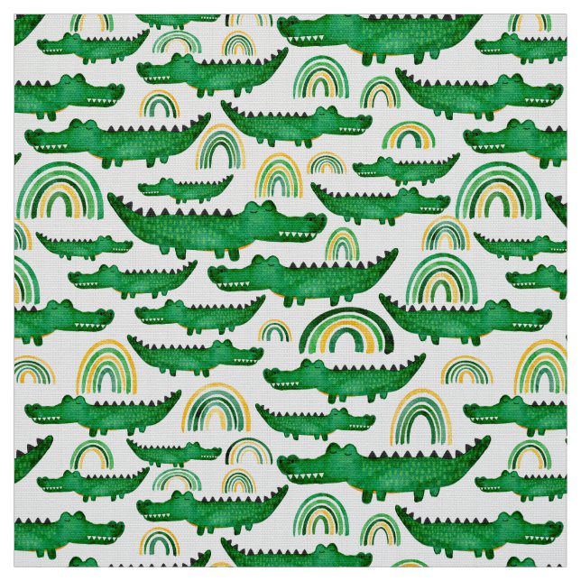 Watercolor Alligator Crocodile Kids Reptile Fabric (Swatch)